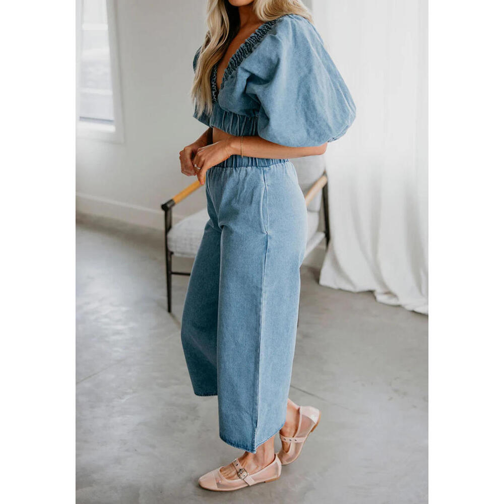 Wide Leg Denim Pants‎ With Pockets Ankle Size S - Picture 3 of 4